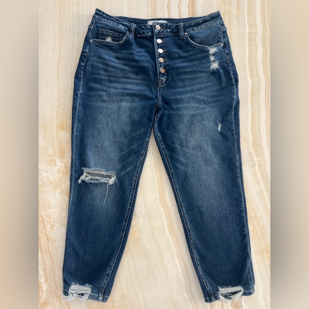 Mica High-Rise Button Fly Stretch Distressed Crop Women’s Jeans size 32